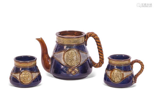 Early 20th century Royal Doulton tea set comprising tea pot, sugar bowl and milk jug, all