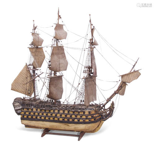 Painted wooden and plaster scale model of HMS Victory, fully rigged, overall length 60cm, max height