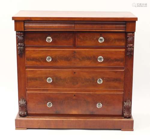 19th century Scottish mahogany six drawer chest, 122cm H x 125.5cm W x 58.5cm D : For Condition