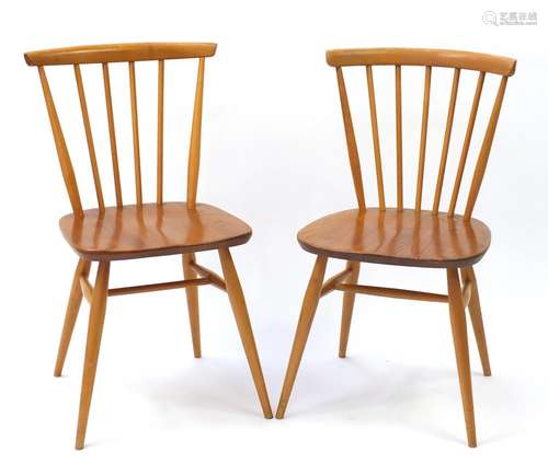 Pair of Ercol Windsor light elm bow top chairs, each 79.5cm high : For Condition Reports Please