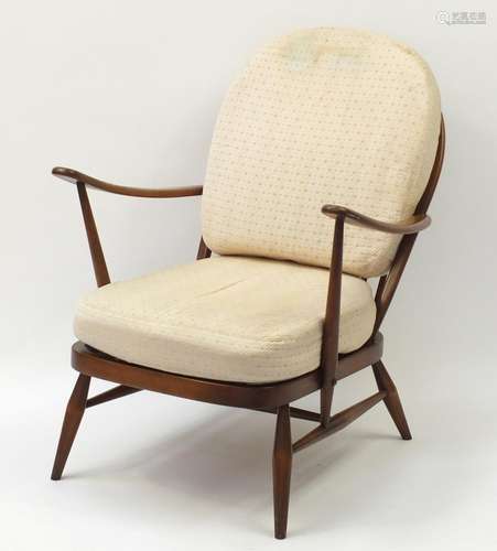 Ercol elm stick back armchair, 81cm high : For Condition Reports Please Visit Our Website, Updated