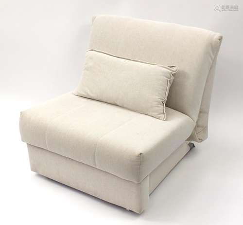 Beige upholstered single chair day bed, 84cm high : For Condition Reports Please Visit Our