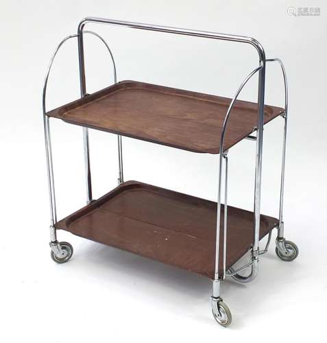 Mid century chrome and faux rosewood folding trolley by Gerlinol Brenshey Dinett, 78cm H x 67cm W