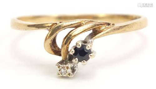 9ct gold diamond and sapphire ring, size S, 1.9g : For Condition Reports Please Visit Our Website,