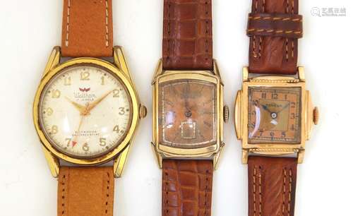 Three vintage gentlemen's wristwatches comprising Waltham, the largest 35mm in diameter : For