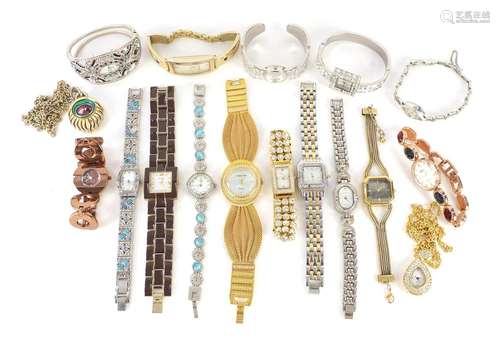 Ladies wristwatches and fob watches, some with mother of pearl diamonds and some set with