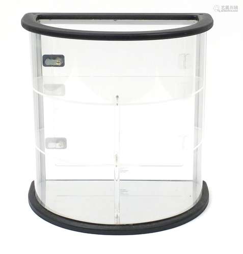 Bow front perspex dealer's display cabinet with three shelves, 54cm H x 53.5cm W x 34cm D : For