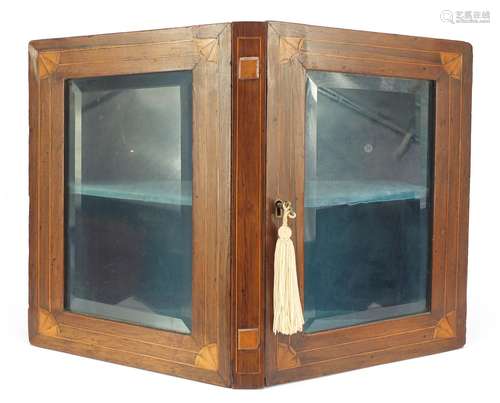 Edwardian inlaid rosewood display cabinet with beveled glass, 33.5cm H x 42cm W x 18cm D : For