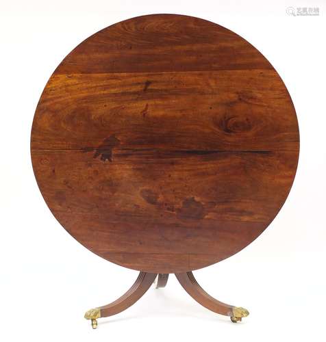 Regency mahogany circular tilt top table, 89cm high x 117cm in diameter : For Condition Reports