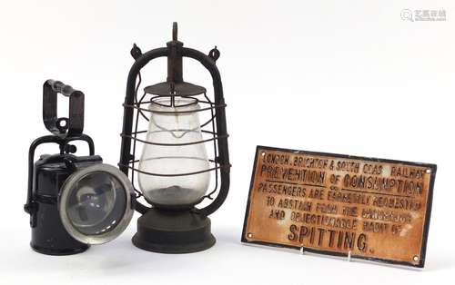 Railway interest wall plaque and two lamps comprising a Premier Lamp & Engineering Co and Minor, the