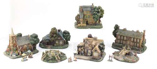 Seven Hawthorn Village models including Lamplight Tea Room and Falbrook Florist, the largest 23cm