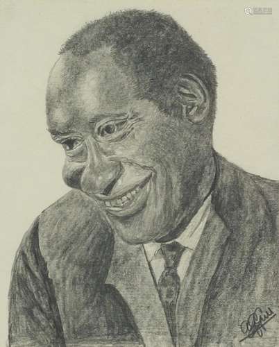 Portrait of Paul Robeson, pencil on paper, mounted, framed and glazed, 13.5cm x 11cm : For Condition