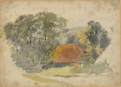 Landscape in Surrey, 19th century pencil and watercolour, inscribed Charles Robothan verso, mounted,