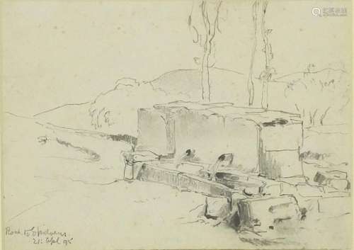 Attributed to John Fulleylove - Stream through landscape, Late 19th century pencil dated 1895,