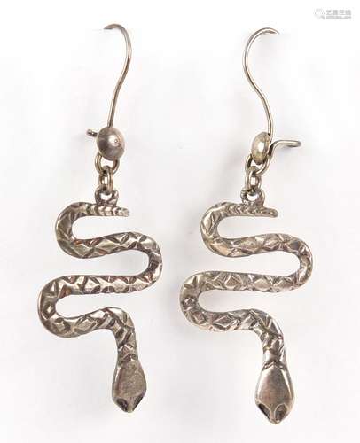 Pair of silver serpent design earrings, 5.5cm in length, 4.8g : For Condition Reports Please Visit