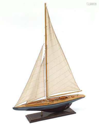 Model pond yacht with canvas sails, 85.5cm high : For Condition Reports Please Visit Our Website,