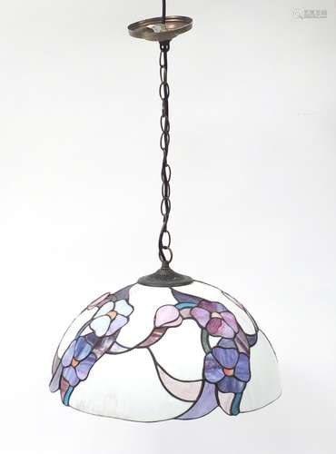 Tiffany design light fitting decorated with flowers, 45.5cm in diameter : For Condition Reports