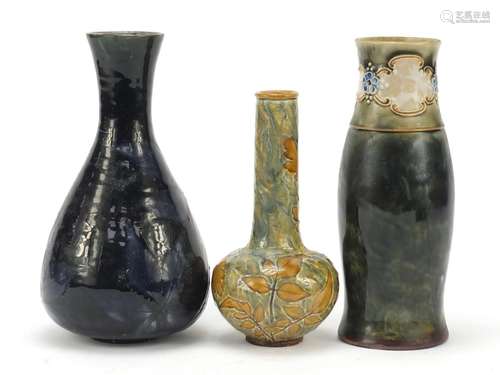 Three Royal Doulton stoneware vases, the largest 20.5cm high : For Condition Reports Please Visit