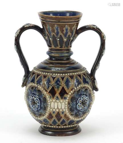 Doulton Lambeth stoneware vase with twin handles, 13cm high : For Condition Reports Please Visit Our