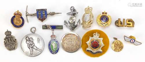 Military and other badges and lapels including silver and enamel Royal Corps of Signals and silver