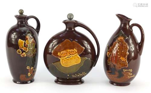 Three Royal Doulton Kingsware Dewar's whiskey decanters comprising George the Guard, Falstaff and