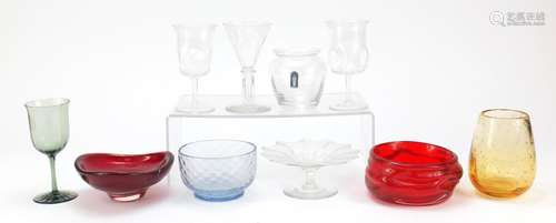 Whitefriars and Powell glassware including table glass designed by Harry Powell, one with paper