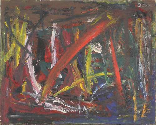 Abstract composition, Russian school oil on canvas, bearing a Cyrillic signature, unframed, 91.5cm x