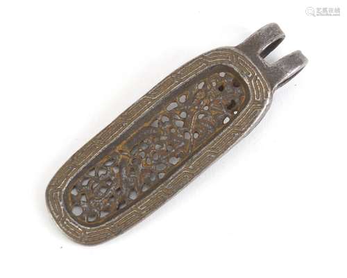 Tibetan iron pierced clip, 8.5cm high : For Condition Reports Please Visit Our Website, Updated