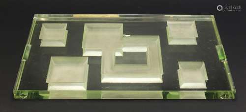 French Art Deco mirrored glass tray by Jean Luce, etched monogram to one end, 53.5cm x 32cm : For