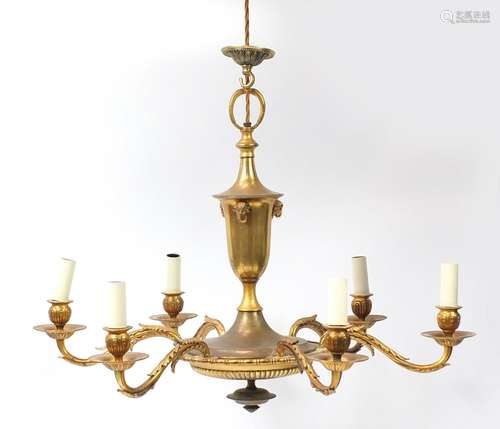 French empire style six branch chandelier with rams heads, 50cm high x 70cm in diameter : For