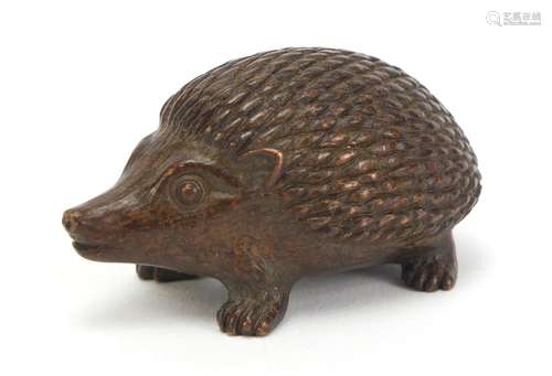 Japanese patinated bronze hedgehog, impressed marks to the base, 5.5cm in length : For Condition