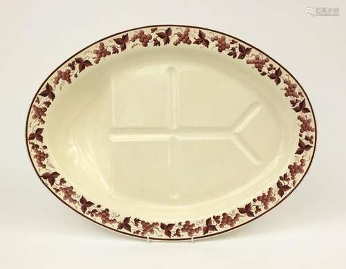 19th century Swansea creamware pottery meat platter, the boarder decorated with leaves and