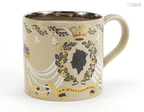 Wedgwood mug commemorating HM Queen Elizabeth II 25th wedding anniversary, designed by Richard