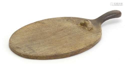 Early Robert Thomas Mouseman carved oak cheese board, 34.5cm in length : For Condition Reports