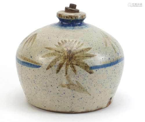 Contemporary Studio Pottery lamp base, sparsely decorated with a tree, 17cm high : For Condition