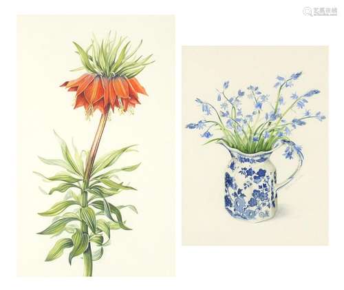 Anne Hale - Still life, flowers in a jug, two watercolours, each mounted, framed and glazed, the