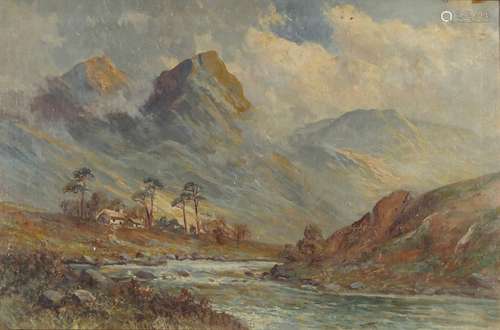 Francis Jamieson - River through a mountain landscape, oil on canvas, framed, 59cm x 39cm : For