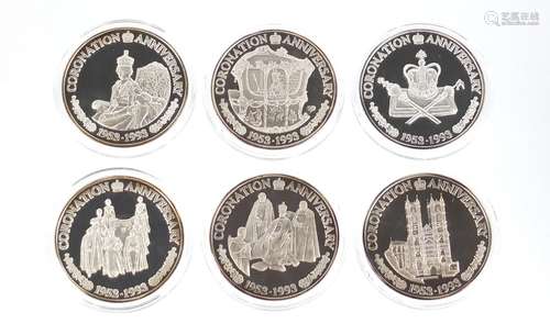 Six silver Turks and Caicos 20 crowns from the Royal Family commemorative coin collection with