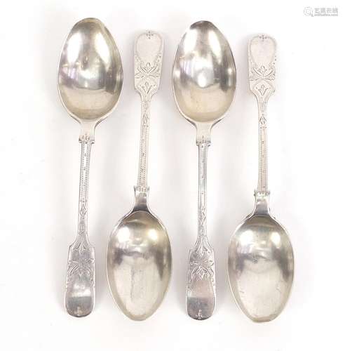 Set of four silver teaspoons by Francis Howard Ltd with engraved decoration, Sheffield 1947, 13cm in