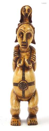 Antique African carved ivory fertility figure, possibly Luba tribe, Congo, 20.5cm high : For