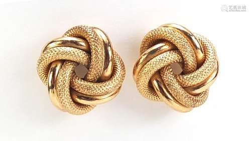 Pair of 9ct gold rope knot design earrings, 1.8cm in diameter, 4.6g : For Condition Reports Please