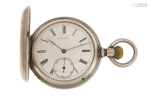 Gentlemen's unmarked silver full hunter pocket watch with subsidiary dial, 54mm in diameter : For