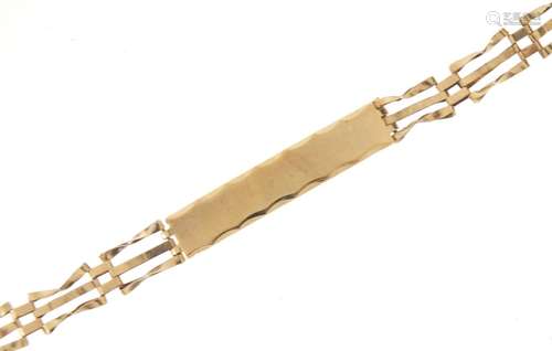 9ct gold three row gate link identity bracelet, 18cm in length, 4.5g : For Condition Reports