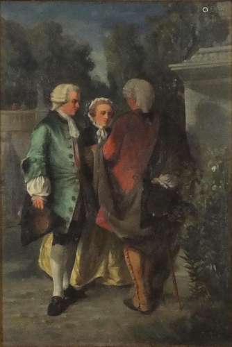 Ulysse - Three figures in a courtyard, 19th century French school oil on board, mounted and