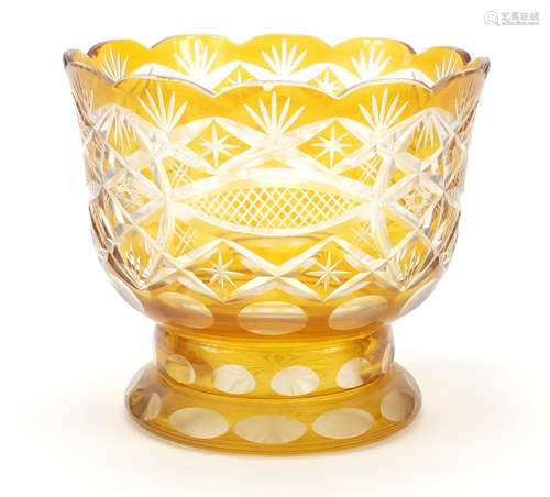 Bohemian amber flashed cut glass bowl, 16cm high x 18.5cm in diameter : For Condition Reports Please