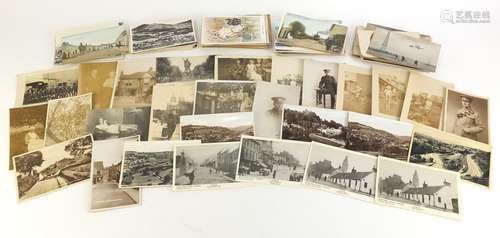 Edwardian and later postcards, some black and white photographic including street scenes, military