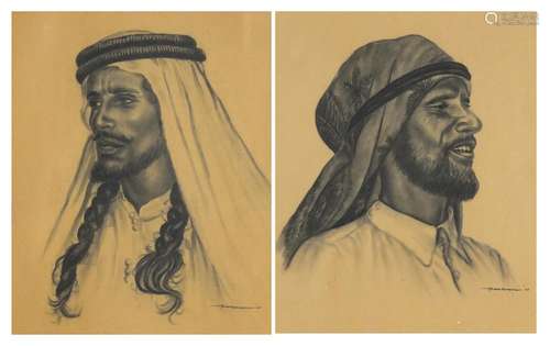 Portrait of Arabs, pair of mixed media's, each bearing a signature Meherraheem, both mounted, framed