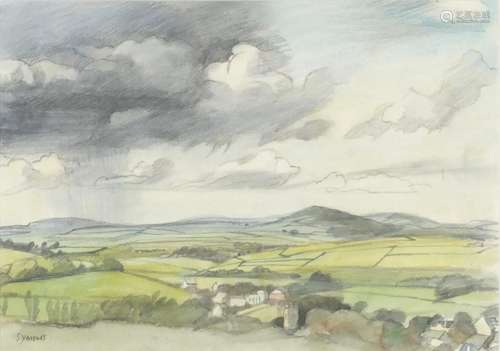 Ken Symonds - Penwith panorama, pencil and watercolour, inscribed verso, mounted, framed and glazed,