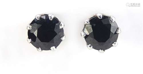 Pair of unmarked white metal sapphire earrings, 1.4g : For Condition Reports Please Visit Our