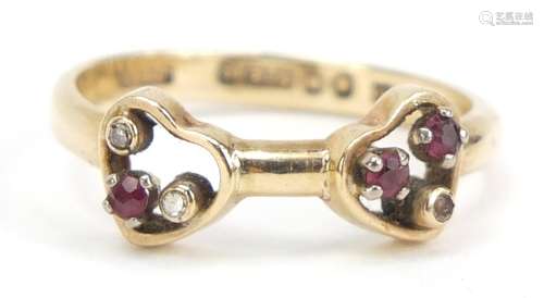 9ct gold diamond and ruby ring, size O, 2.5g : For Condition Reports Please Visit Our Website,